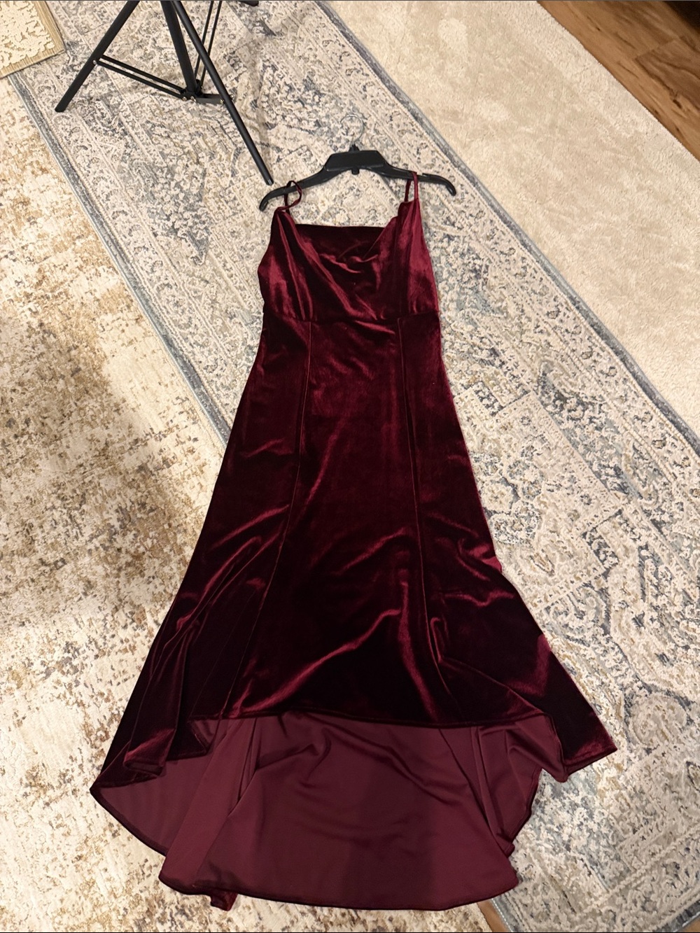 Skies Are Blue Burgundy Velvet High-Low Slip Dress